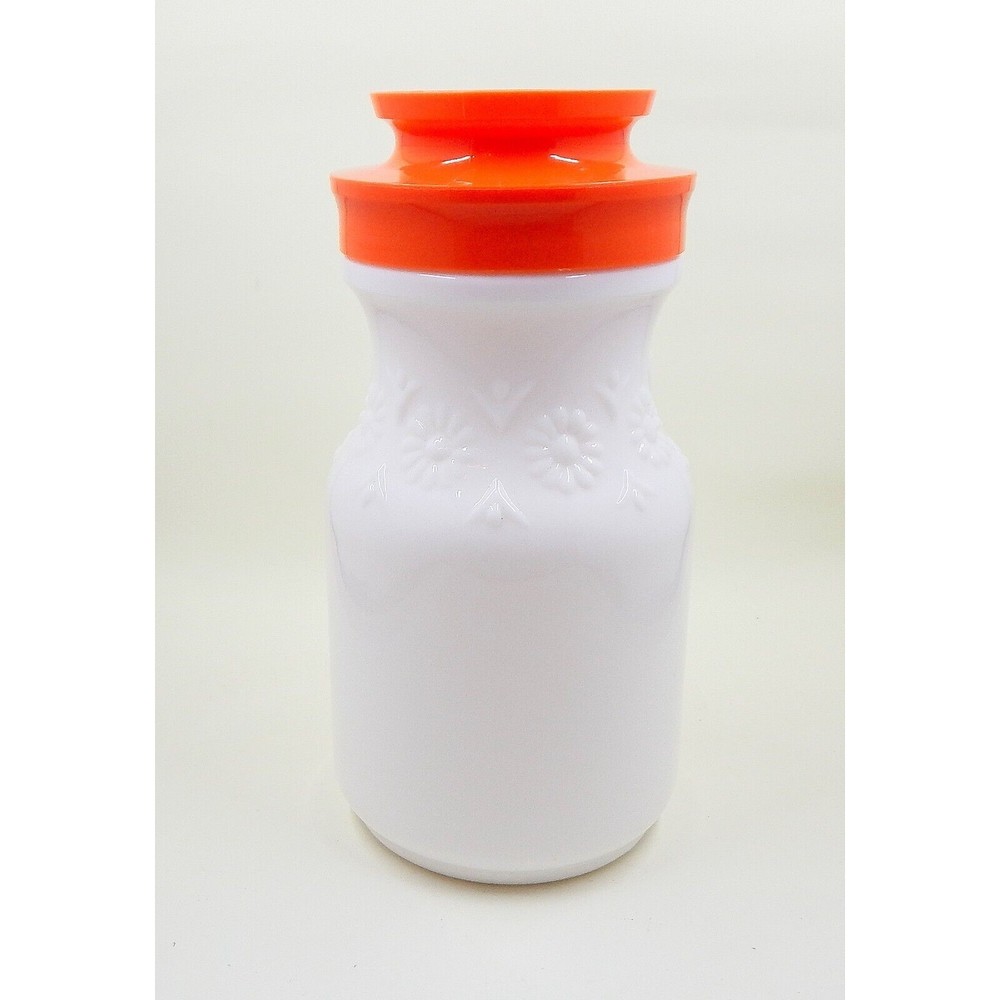 Embossed Floral Daisies Milk Glass Tang Juice Jar/Pitcher With Orange Lid